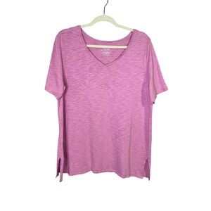 Chico's The Ultimate Tee Orchid Pink Slub Knit V-Neck Short Sleeve Top Size 2 L